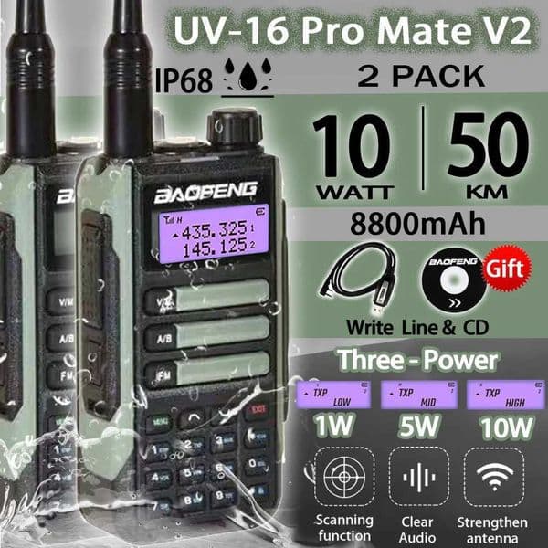 2PACK BaoFeng UV-16 PRO V2 10W Professional Walkie Talkie UV16Pro Long Range CB Two Way Radio Upgrade UV5R Max V2 UV10R M240821