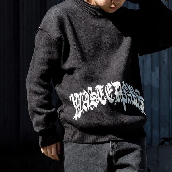 Aesthetics Hip Hop Gothic Y2K Letter Embroidered Knitted Sweater Harajuku Mens and Womens Loose Top Perforated Sportswear 240821