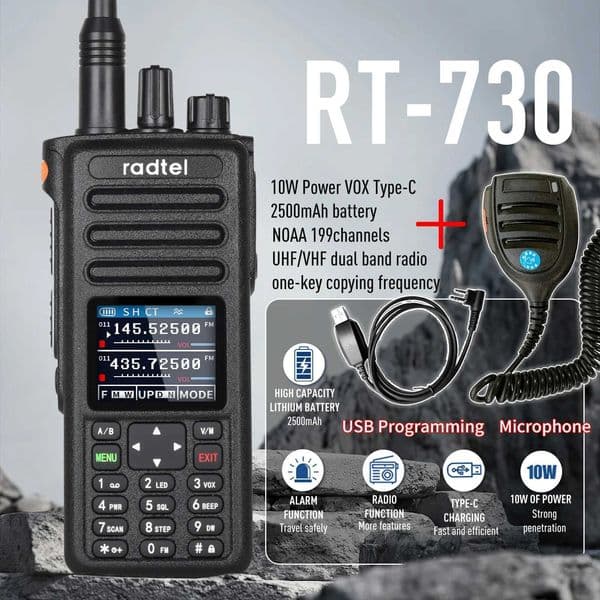 Radtel RT-730 10w Air Band Ham Radio Full Band Amateur Ham Walkie Talkie 199CH HT USB-C Battery NOAA FM AM UHF VHF Satcom M240821