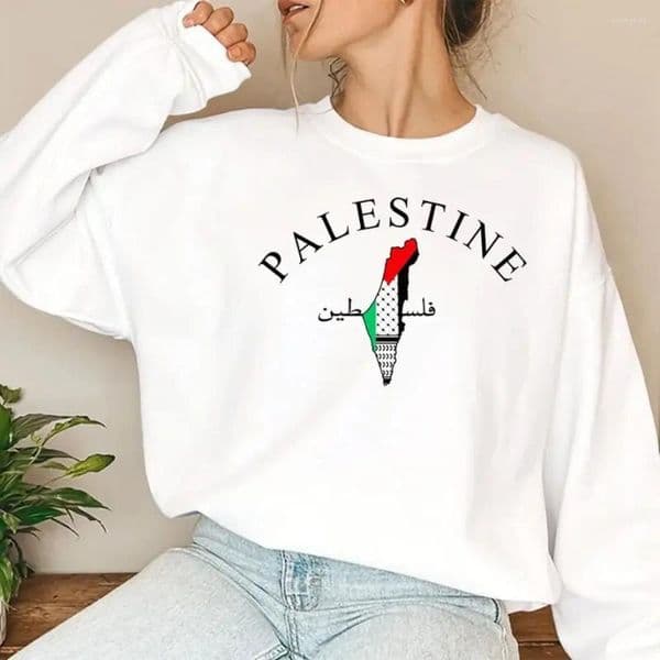 Women's Hoodies Palestine Map Sweatshirt Palestinian Arabic Name Printed Sweater Adult Pullover Crewneck