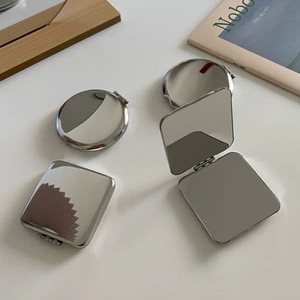 Ins Portable Simple Stainless Steel Double-sided Make Up Mirror Handheld Pocket Folding Vanity Mirror Beauty Makeup Accessories 240822