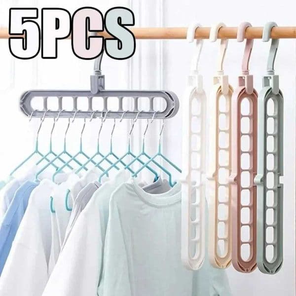 5pcs 9-hole wardrobe storage rack multifunctional foldable clothes drying rack storage clothes rack space-saving clothes hangerXJ240216