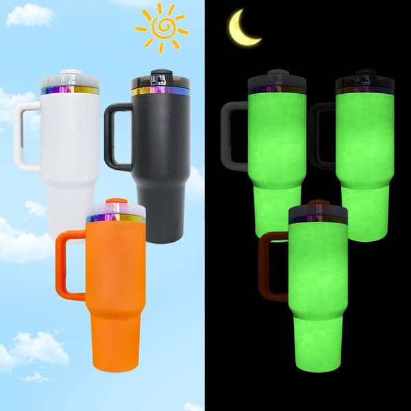 Black to green Halloween 40oz rainbow plated stainless steel tumbler glow green in the dark H2.0 vacuum insulated water bottle with lid and straw for laser engraving