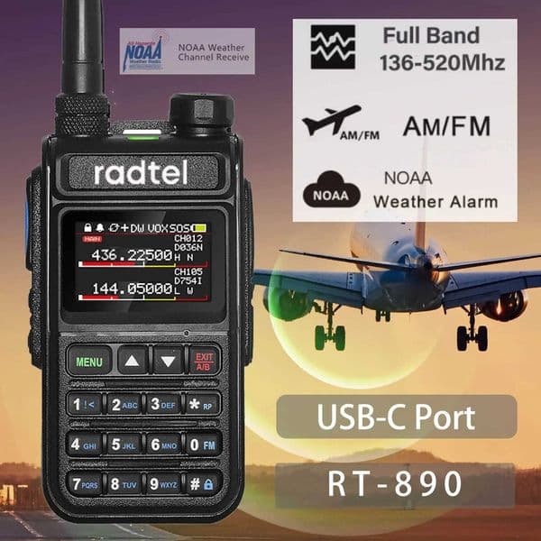 Radtel RT-890 Full Band Ham Radio Amateur 2 Way Radio 999CH Walkie Talkie AM Air Aviation Band Color Scanner Marine NOAA Scan M240821