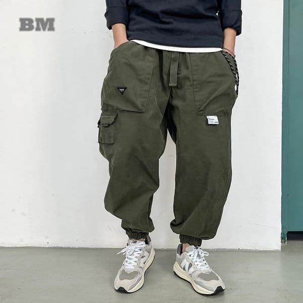 BM Japanese streetwear multi pocket casual harem pants mens clothing Harajuku jogging Korean hiphop cargo transporter 240821
