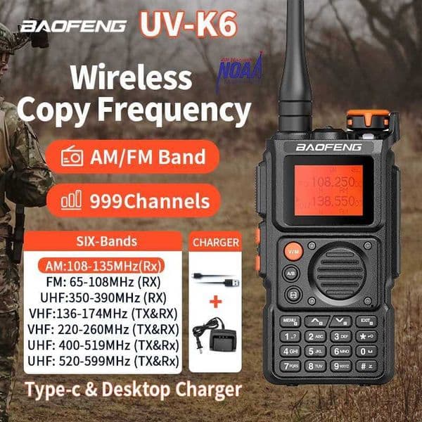 Baofeng UV-K6 Walkie Talkie Air Full Band Type-C Wireless Copy Frequency Long Range Portable UHF VHF Two Way Receiver Ham Radios M240821