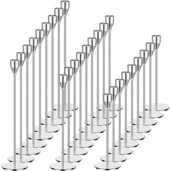 27 Pack Candles Holder 9 Sets Taper Candlestick Holders Fit 0.75 Inch Thick Pillar Long Candle Sticks Holder DecorSilver Y240823