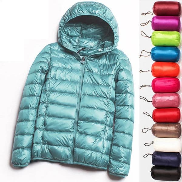 90% ultrathin down jacket for women in autumn and winter short hooded warm white duck 240823