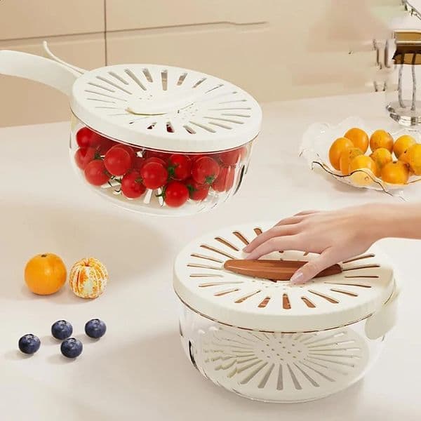Fruit Washing Bowl Drain Basket Collapsible Handle Portable Basin Rotary Switch Kitchen Colander Bowl Set for Fruit Vegetable 240823