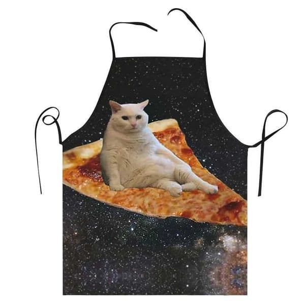 Unisex Space Pizza Cat Meme Bib Apron Adult Women Men Chef Tablier Cuisine for Cooking Kitchen Funny Animal BakingXJ240816