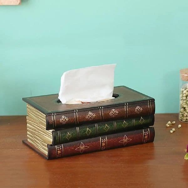Book Shaped Vintage Tissue Box Cover Artistical Wooden Paper Extraction Box Creative Tissue Organizer Box for Bedroom Bathroom 240823