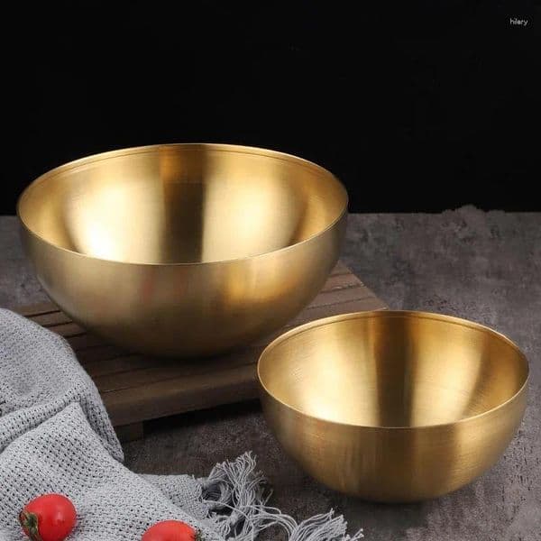 Bowls 1 PC Gold Stainless Steel Fruit Salad Bowl Ramen Kitchen Tableware Container 15/20CM