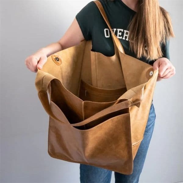 Rretro Handmade Tote Bag High Capacity Zipper Shoulder Solid Color Multifunction Handbags for Ladies 240822