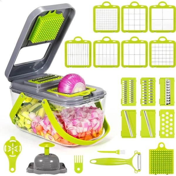 LMETJMA 22 in 1 Vegetable Chopper Dicer Onion Chopper with 13 Blades and Container Veggie Mandoline for Potato Tomato KC0458 240823