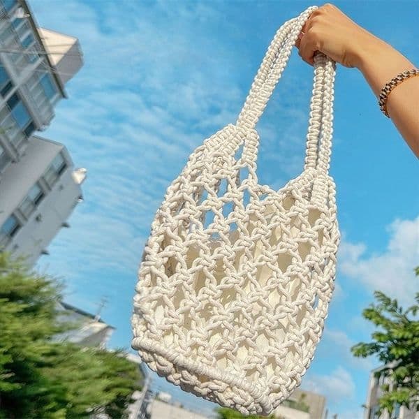Summer Beach Bag For Women Mesh Rope Knitted Bucket Shoulder Bags Reticulate Hollow Travel Shopper Ladies Fashion Handbag y240823