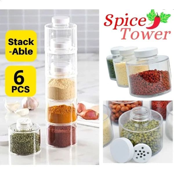 2026 Containers Glass Set 6 Pcs Transparent Tower Shaker Lids, Kitchen Rack And Seasoning Cans - Perfect Spice Jars With Lids Free Shipping