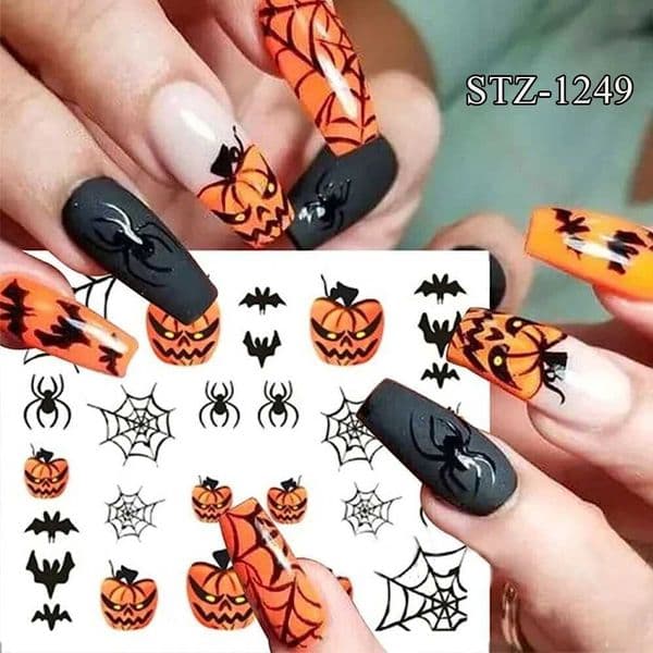 Halloween nail art stickers evil pumpkin 3D nail stickers cartoon skeleton water transfer stickers DIY holiday nail decoration W240823