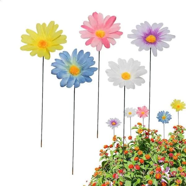 Flower Garden Stake Decor Metal Daisy Flower Stick Outdoor Floral Picks Colorful Flower Yard Art Pathway Patio Lawn Ornament 240824