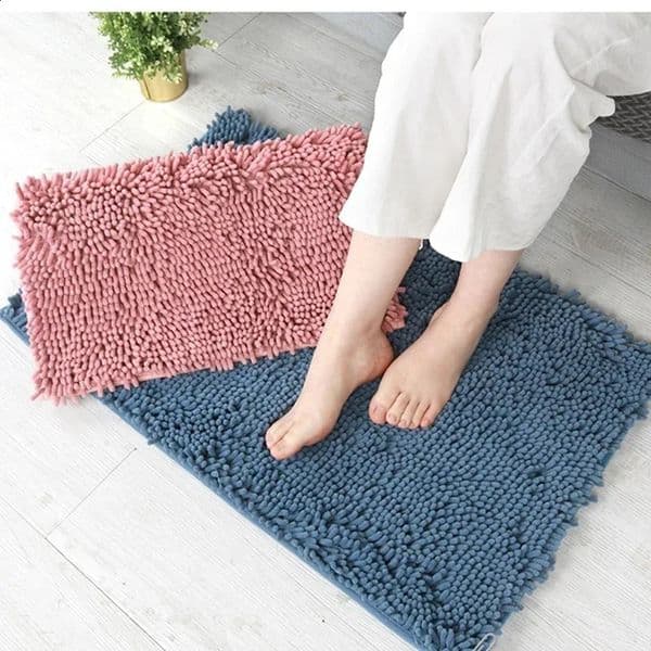 Solid color bathroom mat bathroom carpet chenille absorbent bathtub washbasin floor mat non slip toilet seat mat plush foot mat 240823