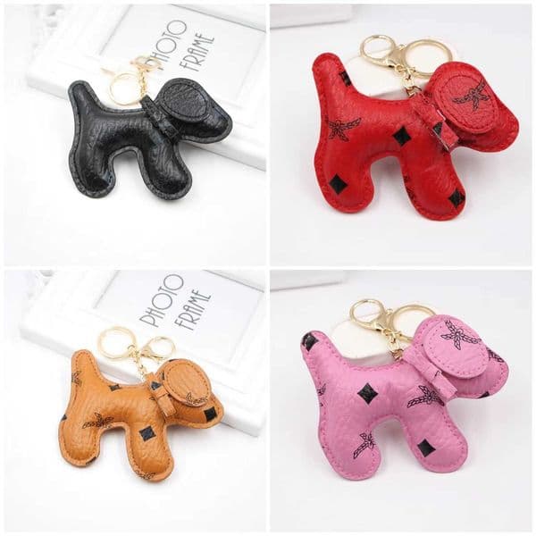 Keychains Lanyards Japanese and Korean internet celebrity PU leather dog keychain pendant creative antique leather car key hanging accessory J240824