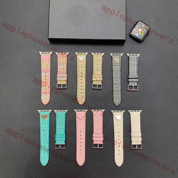 Designer Apple Watch Band Leather Watch Strap For Apple Watch Series 9 3 4 5 SE 6 7 38mm 40mm 41mm 49mm 42MM 44mm 45MM iWatch Band Weave Pattern Triangle