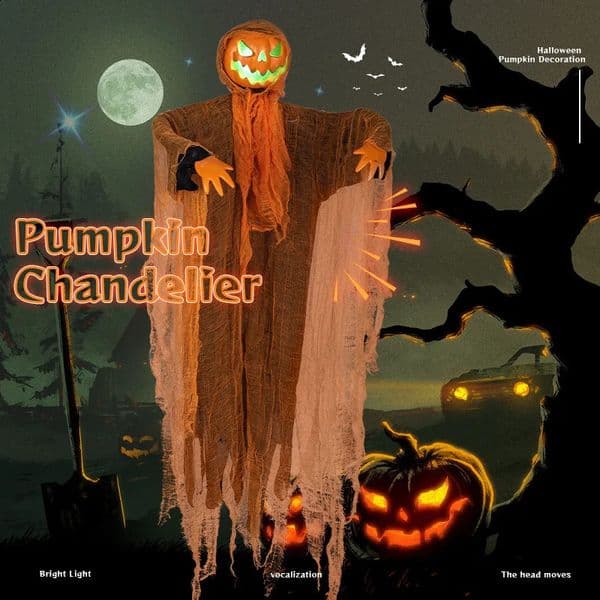 Halloween Decoration 120cm Hanging Ghosts Pumpkin People Terrifying Props Ghost House Party Terrifying Sounds Curved Arms Glowing Eyes 240824