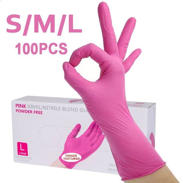 1005020 pieces of pink nitrile cleaning gloves kitchen dishwashing waterproof ing beauty tattoos household products 240824