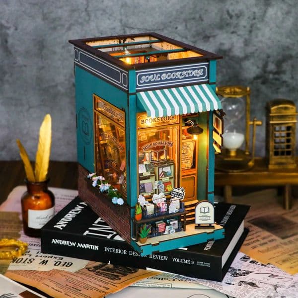 New Diy Wooden Book Nook Shelf Insert Kit Miniature Building Kits Soul Bookstore Bookshelf Bookends For Adults Birthday Gifts M240824