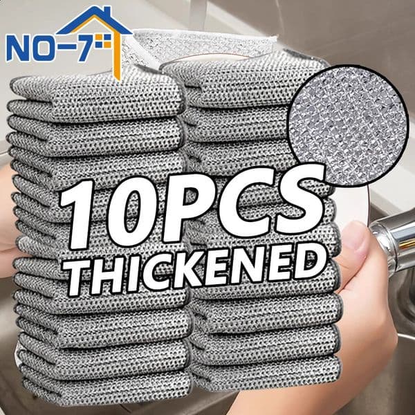 Magic Dishwash silver wire cleaning kitchen fabric thick ultrafine fiber washing towel with builtin sponge steel ball 240824
