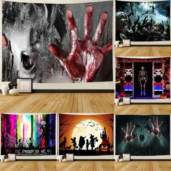 Halloween Horror Reaper Halloween Pumpkin Tapestry Home Decoration Hanging Cloth Background Horror Scene Decoration Accessories 240824