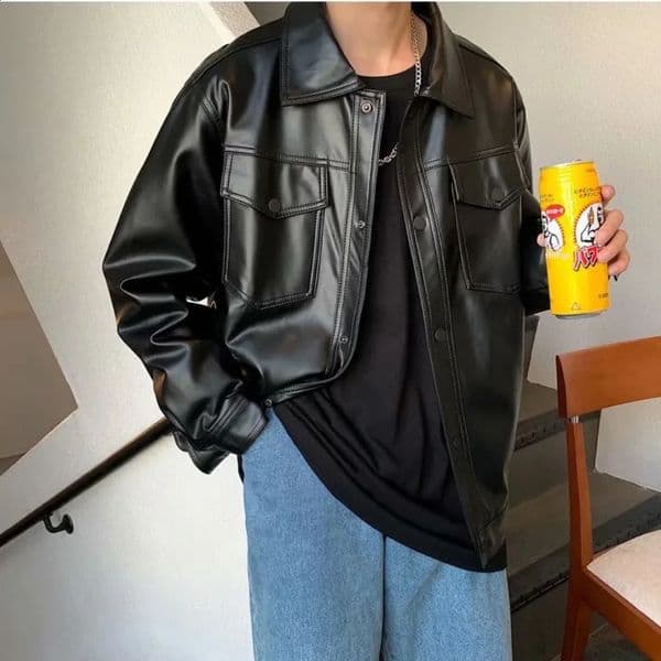 Spring Autumn Loose-fit Leather Jacket For Men Trendy Motorcycle Jacket Korean Style Casual Fashion Streetwear Vest 240824