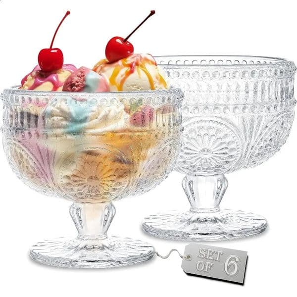 6pack glass dessert bowl 10 ounce mini Trifle service for ice cream fruits pudding snacks grains nuts 240826