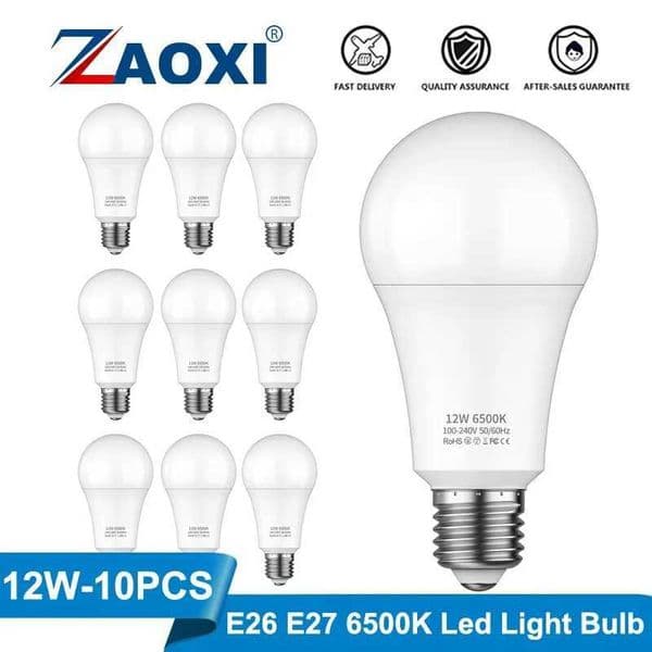 ZOXI 10PCS 6500K monochrome light bulb super bright 12W household lighting energy-saving E27 E26 LED light bulb CL240826