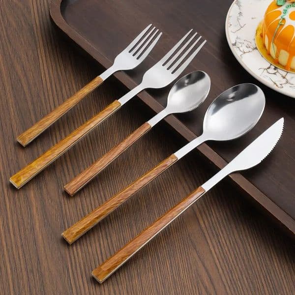 30 pieces of stainless steel wooden handle tableware set clip Western style knife fork teaspoon 240826