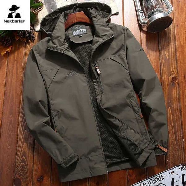 Waterproof and windproof mens casual detachable hat flight cargo jacket outdoor camping rainproof jacket mens work clothes W240826