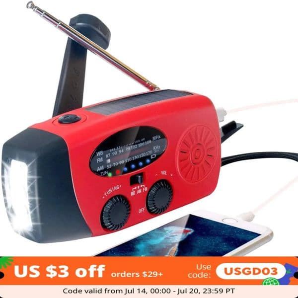 2026 New Crank Solar Weather Radio, Emergency outdoor Portable AM FM NOAA Radio With Flashlight, 2000Mah Phone Charger, SOS Alarm Free Shipping