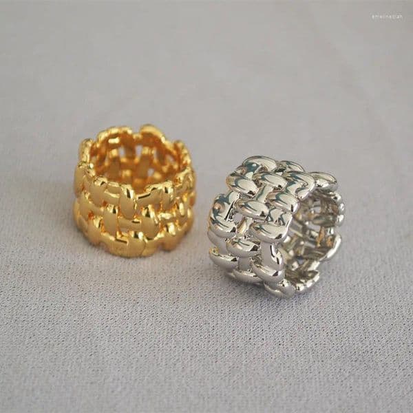 Cluster Rings Europe And The United States Creative Design Irregular Mesh Woven Brass Gold-plated Wide Version Of Hipster Exaggerated Ring