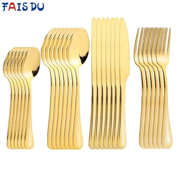 24 piecesset of stainless steel tableware gold table pieces kitchen spoons forks 240826
