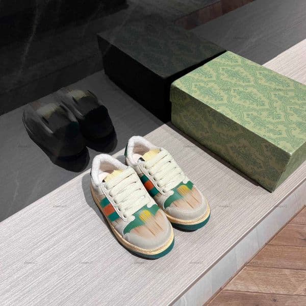 Luxury kids shoes green stripe designer baby Sneakers Size 26-35 Including boxes Canvas leather splicing girls boys shoes