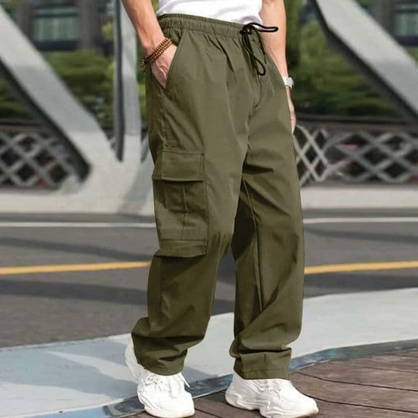 Mens casual pants for spring and summer youth workwear pants with multiple pockets and straight leg pants LX241007