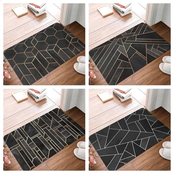 Golden white geometric pattern carpet entrance door bathroom floor carpet absorbent pad anti slip kitchen carpet for home decoration 240826