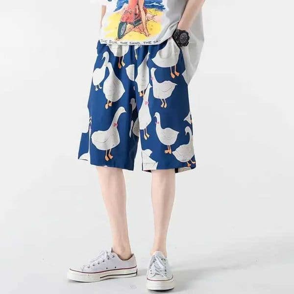 Summer Streetwear Short Sweatpants Harajuku Hip Hop Goose Full Print Shorts for Men Loose Couple Hawaiian Beach ShortsW240713
