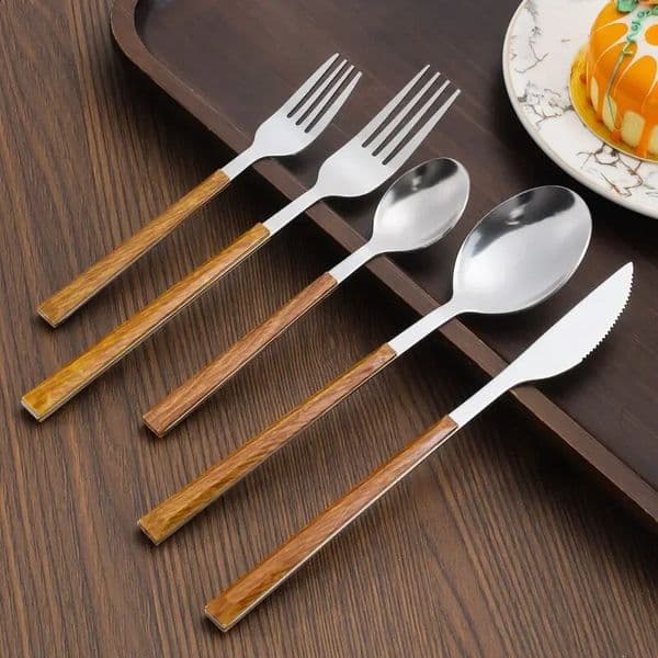 30 pieces of stainless steel wooden handle tableware set clip Western style knife fork teaspoon w240826