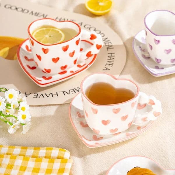 Update Cute Ins Style Heart-Shaped Coffee Hand-Painted Sauce Love Ceramic Holiday Gift Afternoon Tea Breakfast Cup 240827