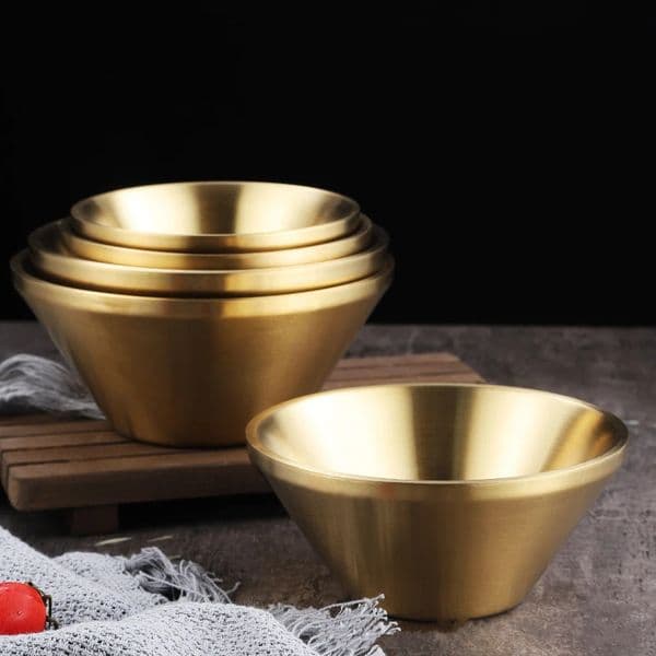 Double layer stainless steel bowl multiple sizes Vshaped gold and silver noodles fruit salad kitchen 240826