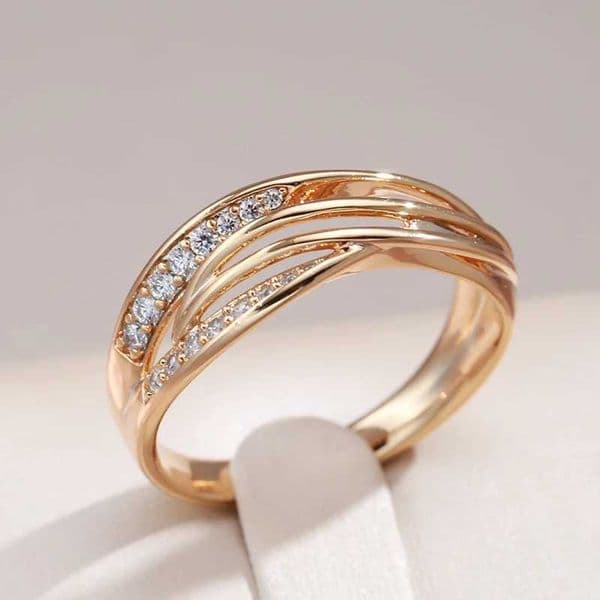 Kinel Simple Geometry Cross Ring for Women Fashion Design 585 Rose Gold and Natural Zircon Korean Party Daily Jewelry Girl W240826