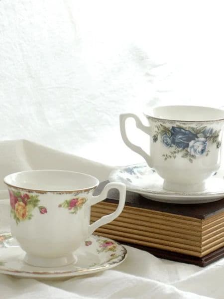 Bone China coffee cup European style home ceramic coffee cup and plate set couple afternoon tea set breakfast milk cup 240827