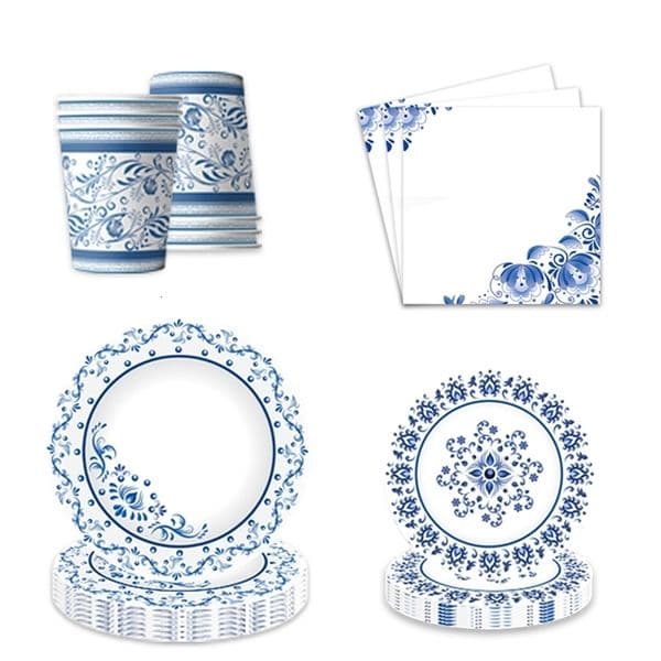 Blue and white ceramic tile themed birthday decoration party disposable tableware paper napkins paper napkins tableware 240826