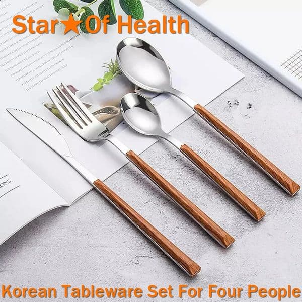 Luxury tableware set Korean stainless steel highquality chopsticks knives forks spoons wooden handle 240827