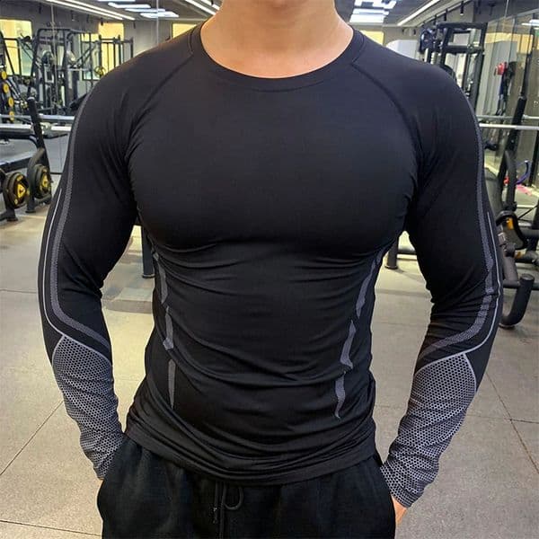 Mens fitness quick drying long sleeved shirt breathable and compact compression Tshirt gym training running 240827